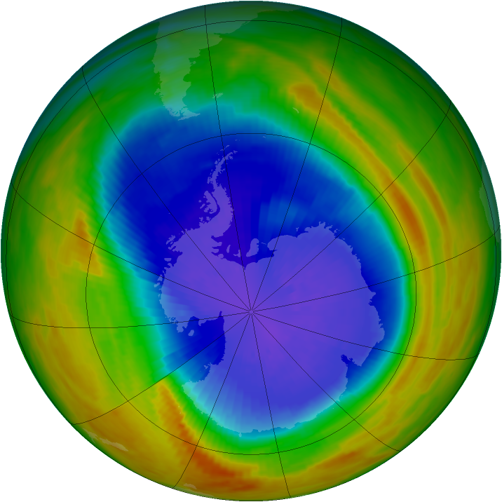 Antarctic ozone map for 20 September 1991